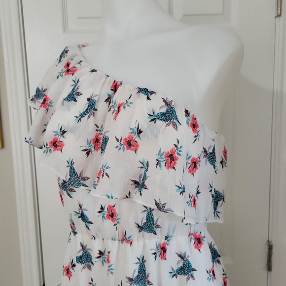Club Monaco KellBee Silk Dress 6 NWT One Shoulder Ruffle Tropical Pineapples - Picture 5 of 16
